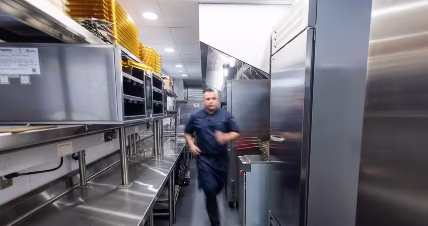 modular kitchen with staff working