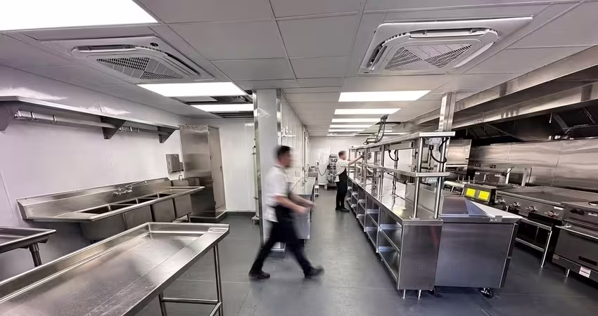 modular kitchen interior with staff