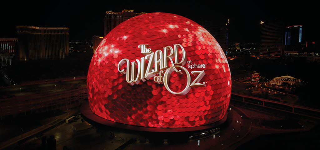 The Wizard of Oz at Sphere at night