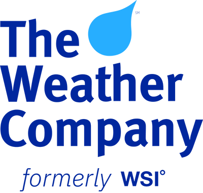 The Weather Company logo featuring a stylized blue cloud and lightning bolt above the company name in dark blue text.