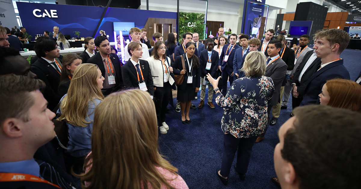 Students tour the 2025 NBAA-BACE exhibit floor as part of Collegiate Connect