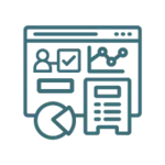 Illustratie van een audit trail rapportage met gebruiker, checklist en grafieken op een scherm.