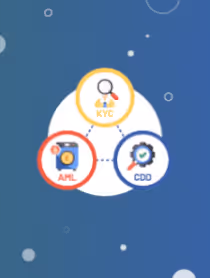 Diagram met drie verbonden cirkels die KYC (Know Your Customer), AML (Anti-Money Laundering) en CDD (Customer Due Diligence) illustreren.