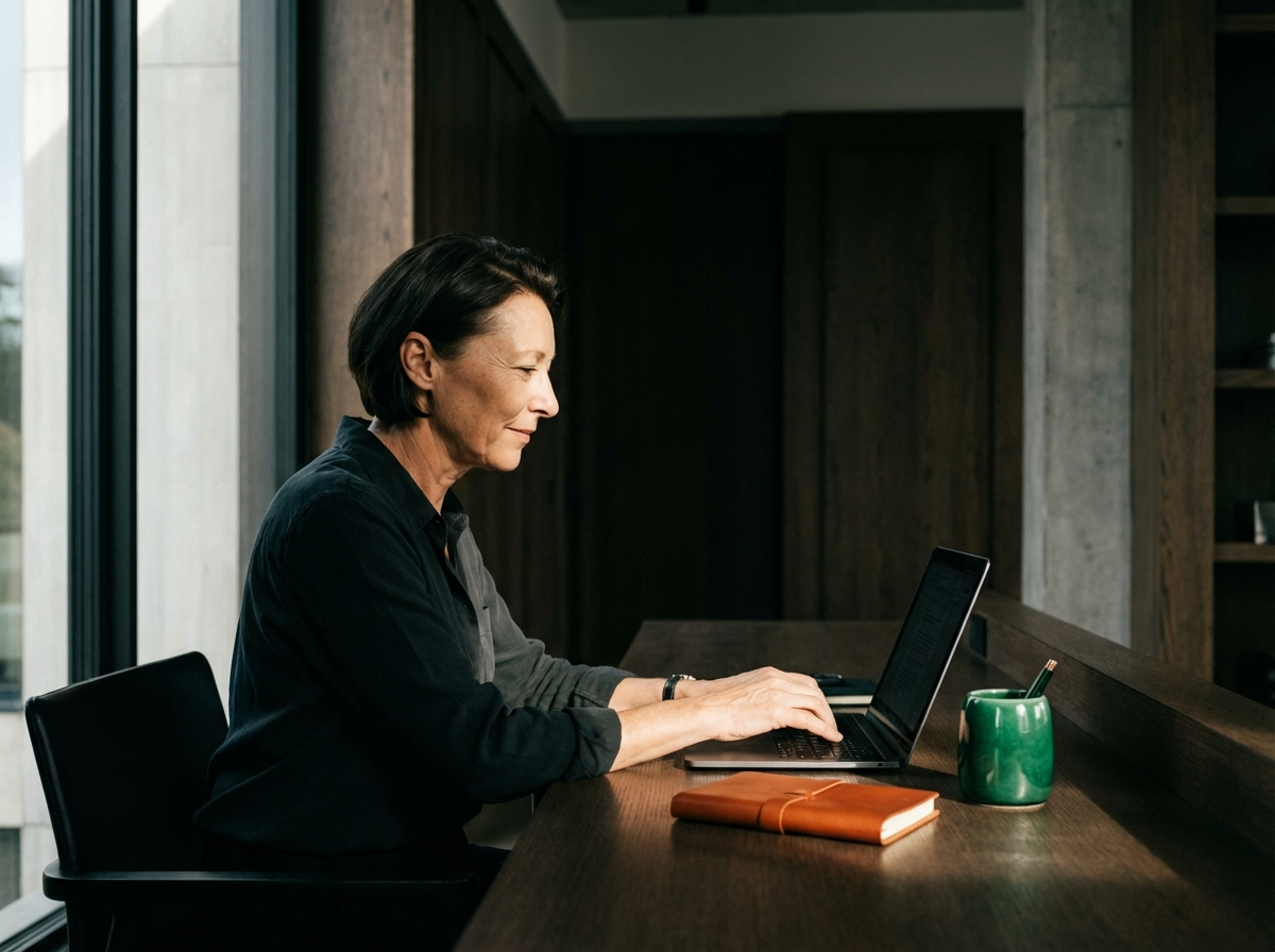 Accountant sits at computer