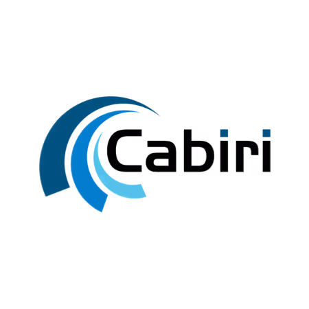 Cabiri logo featuring three crescent shapes in dark blue, medium blue, and light blue, followed by the word 'CABIRI' in uppercase black letters.