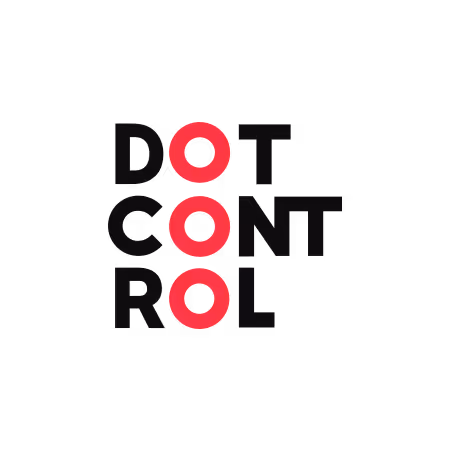 Logo with the words 'DOT CONTROL' in black uppercase letters, with the three 'O's highlighted as red circles stacked vertically.