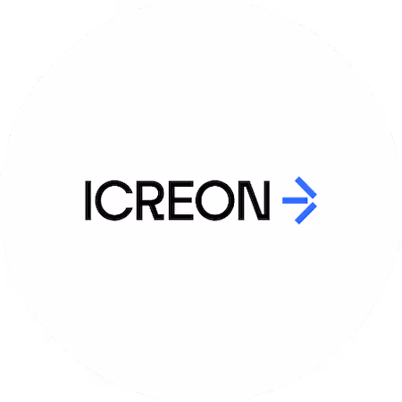ICREON brand name with a blue right arrow symbol.
