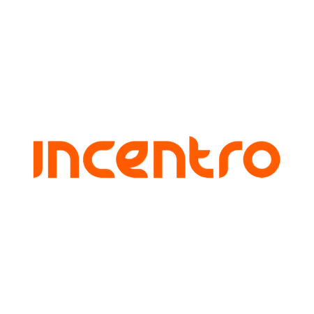 Incentro company logo in bright orange text on a black background.