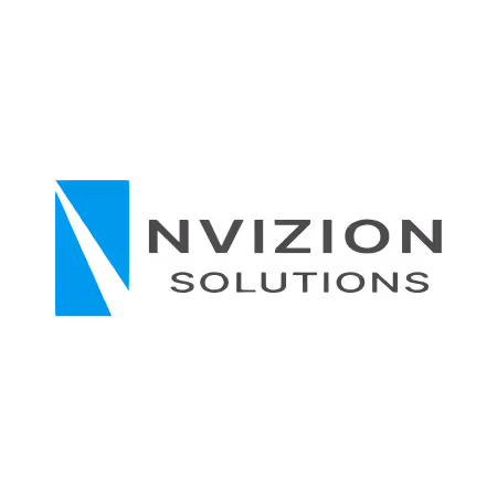 NVIZION SOLUTIONS company logo with a blue rectangular icon featuring a diagonal black stripe.