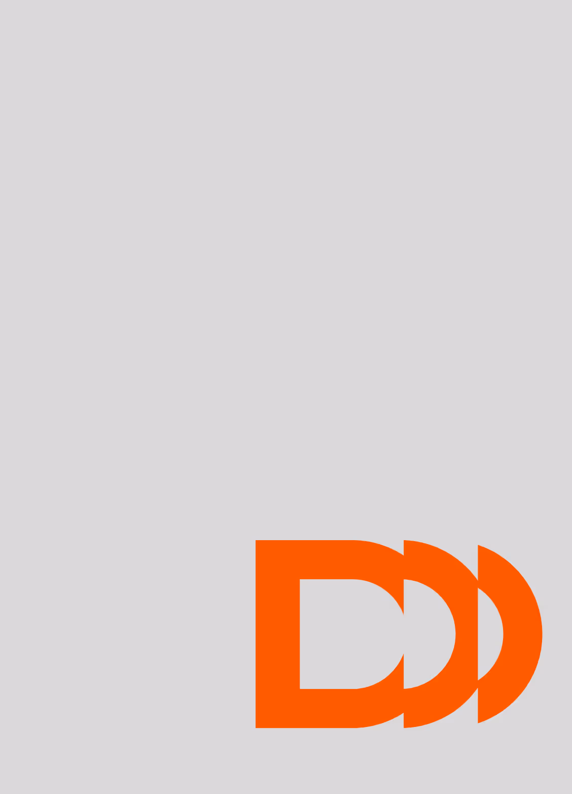 Stylized orange overlapping letters 'DDD' on a light gray background.