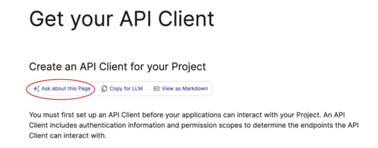 “Ask about this page” AI feature on commercetools’ tech docs.