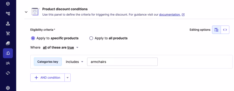 Creating product discount conditions in commercetools’ Merchant Center