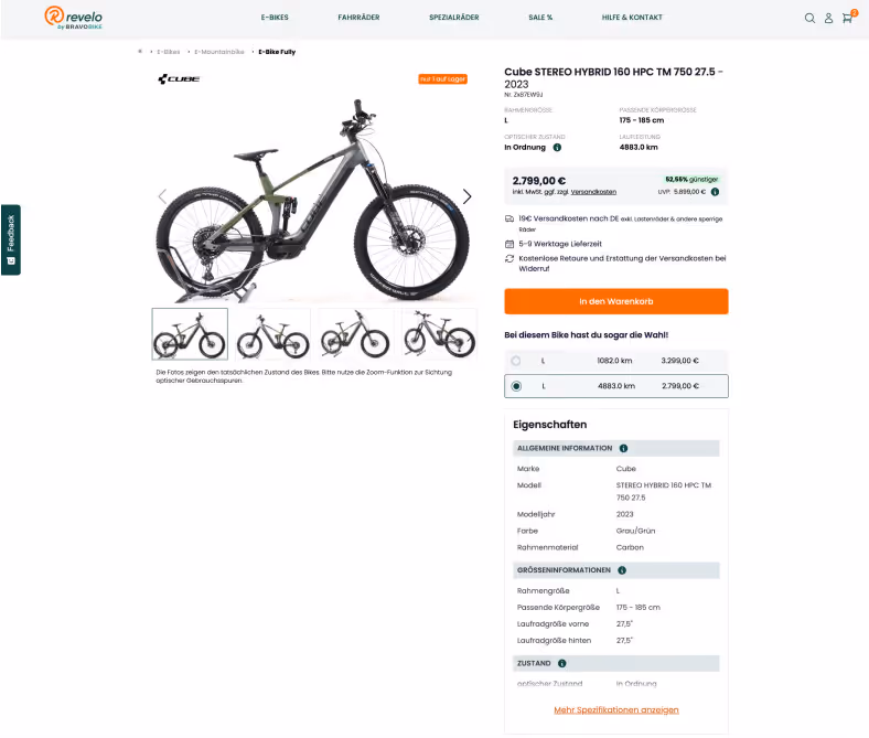 Product detail page on revelo.de