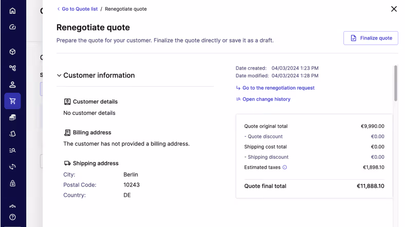 Renegotiating quotes in the commercetools Merchant Center