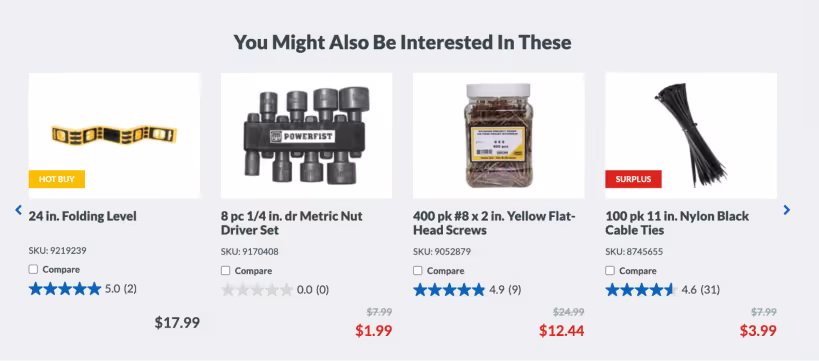 Product recommendations on its PDPs (product detail pages)