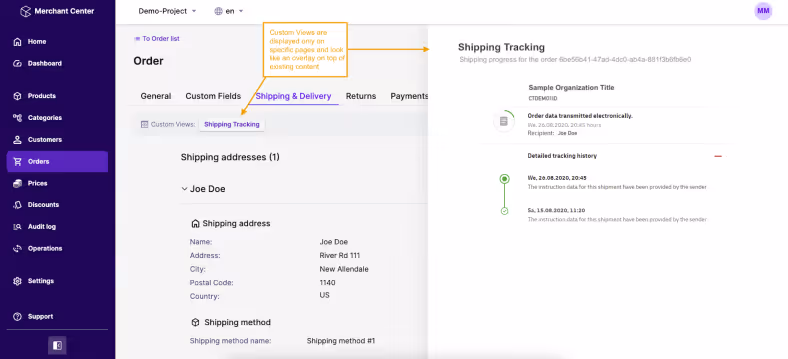 commercetools extensibility options in the Merchant Center