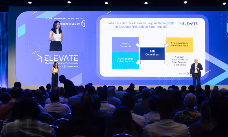 Amelita Ebuña, Director of eCommerce, Cepheid, Danaher Group on stage with Thomas Celerier, Partner at EPAM