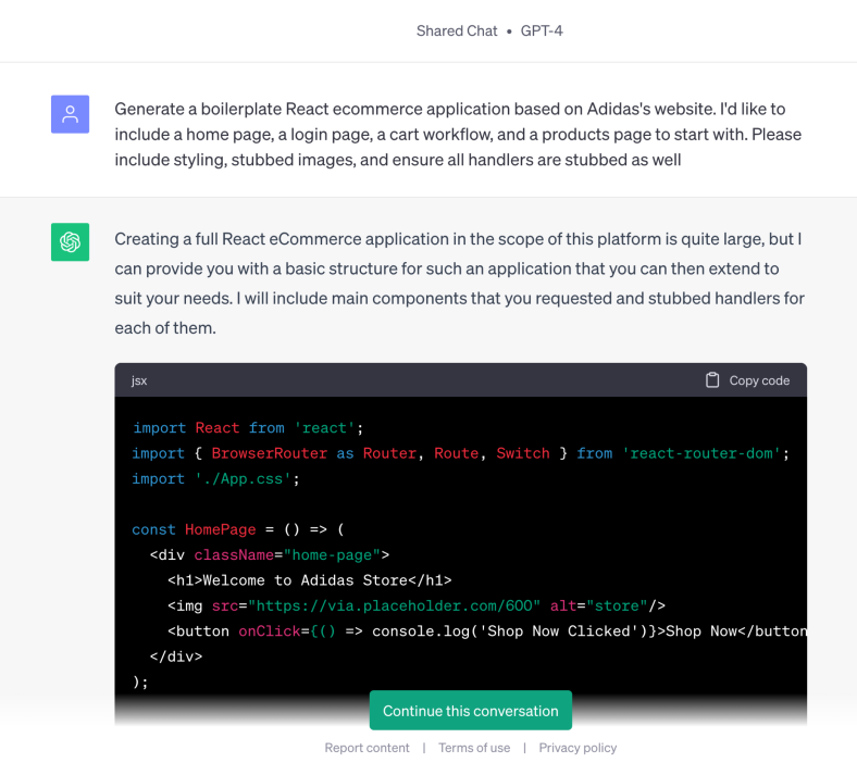 The starting point of our 6-hour experiment on GPT-4 for a potential commercetools implementation