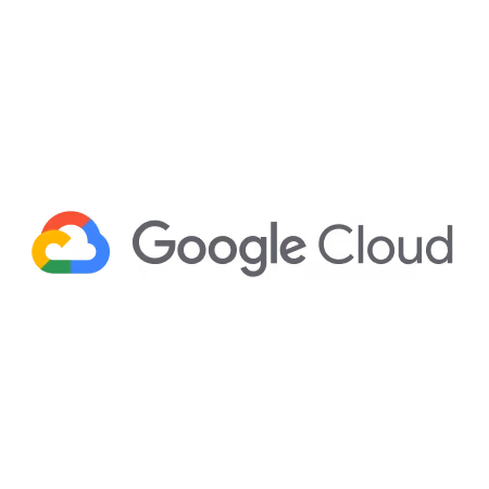 Google Cloud logo with colorful interconnected shapes and gray text.