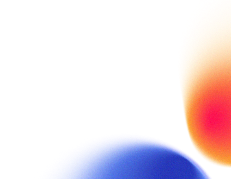 Abstract gradient with a soft blue rounded shape in the lower left corner and a warm orange to red rounded shape in the upper right corner on a transparent background.