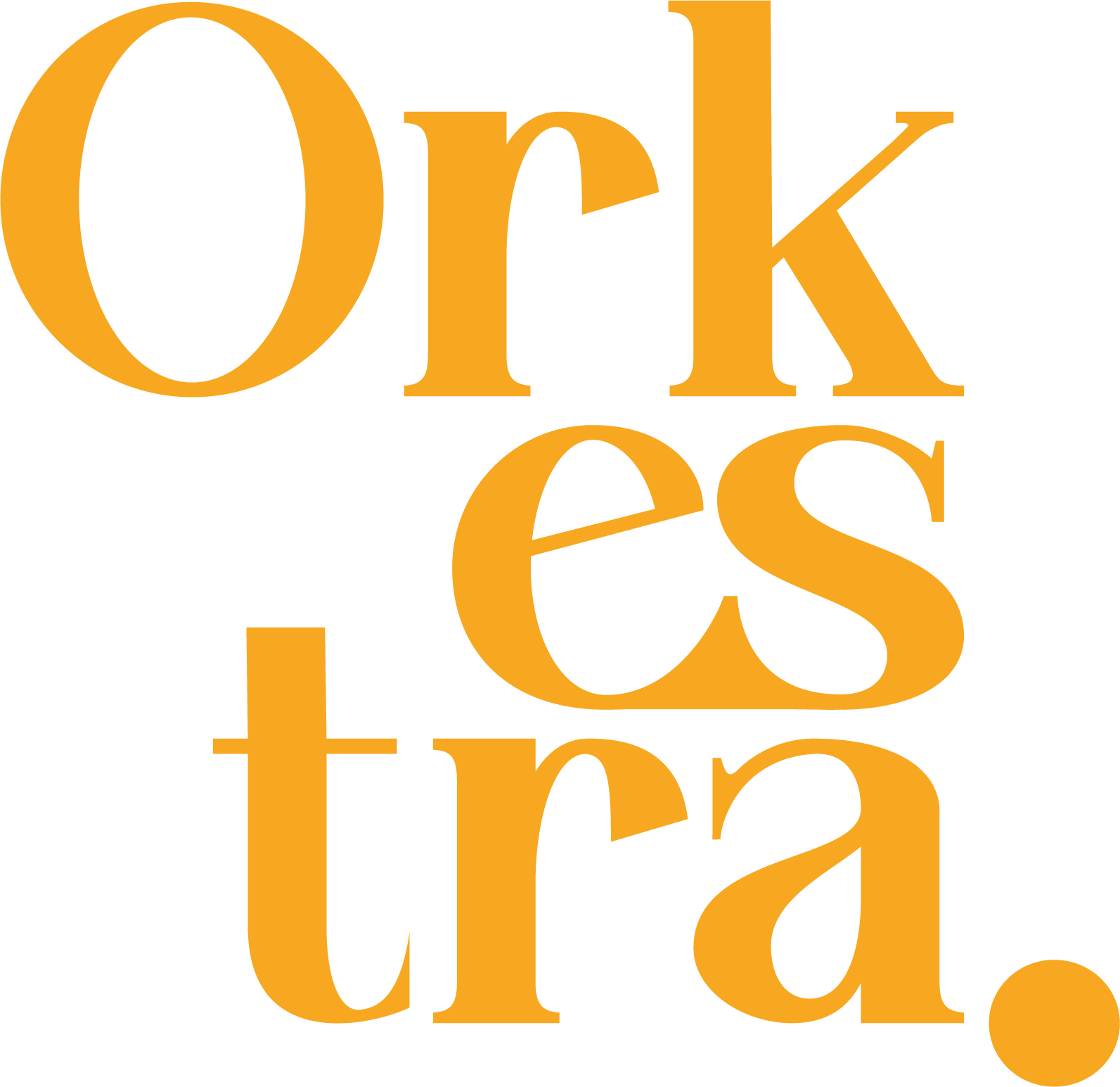 Logo med teksten Orkestra i store, oransje bokstaver.