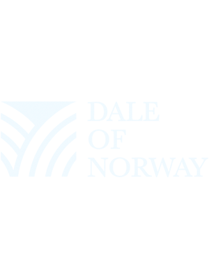 Dale of Norway tekstlogo i lys blått og hvitt