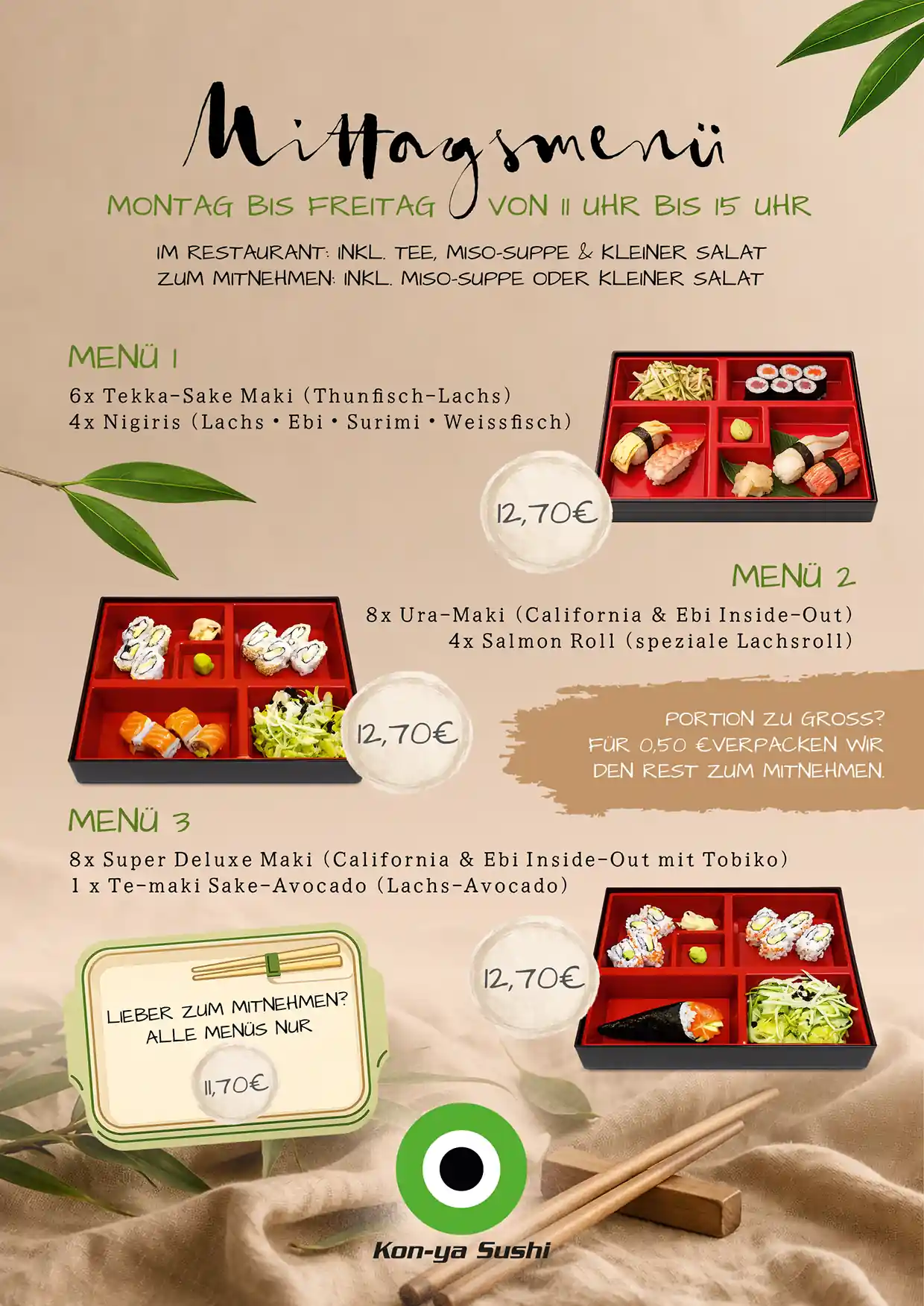 Mittagskarte Kon-ya Sushi, Seite 1 von 2