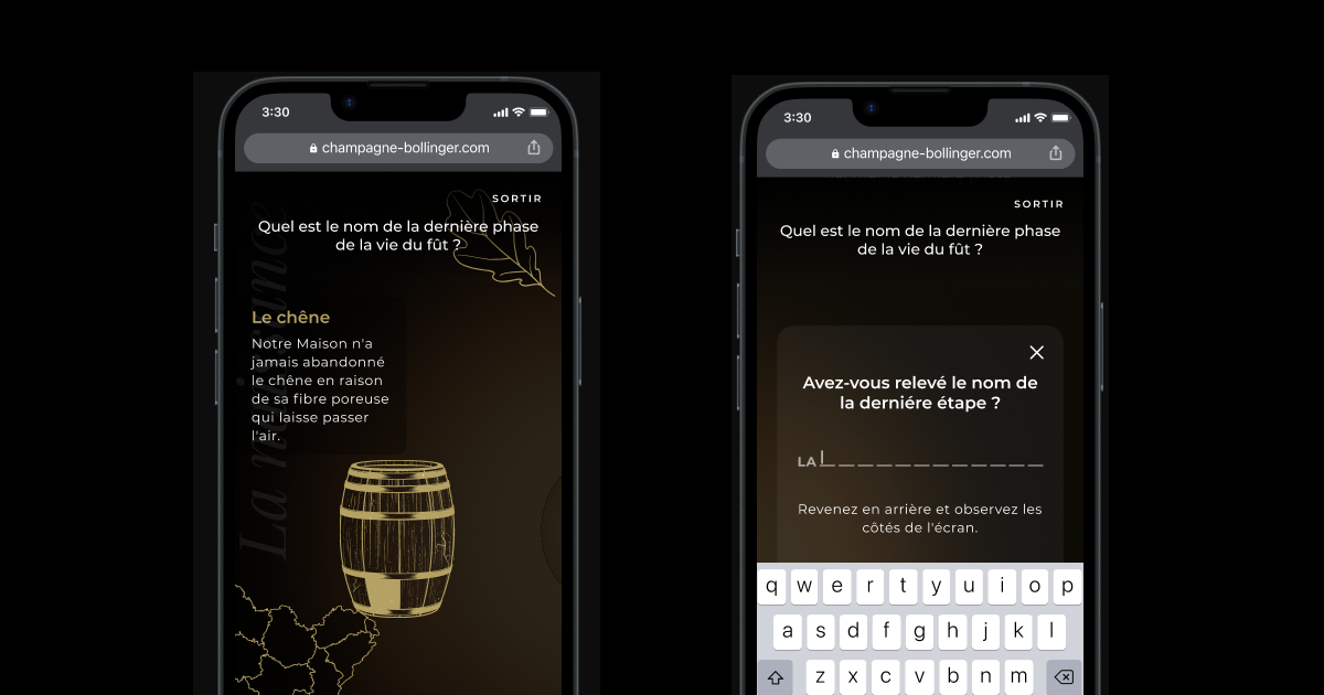 Bollinger website mobile screens — editorial content and rich media storytelling