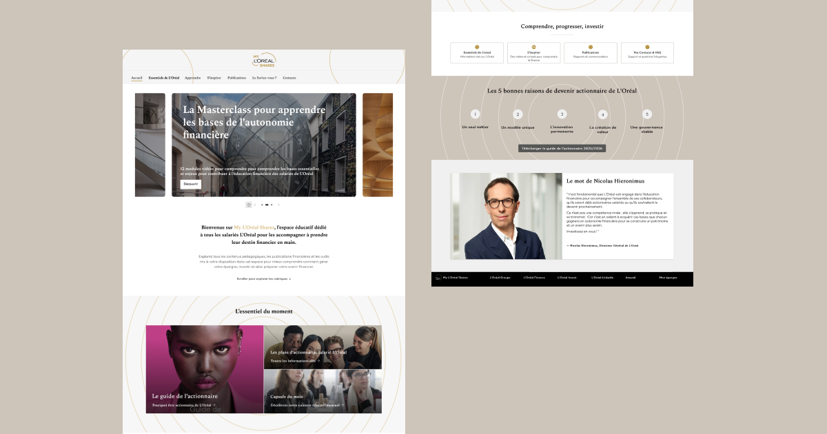 My L'Oréal Shares full desktop layout — employee access to share plans and financial resources