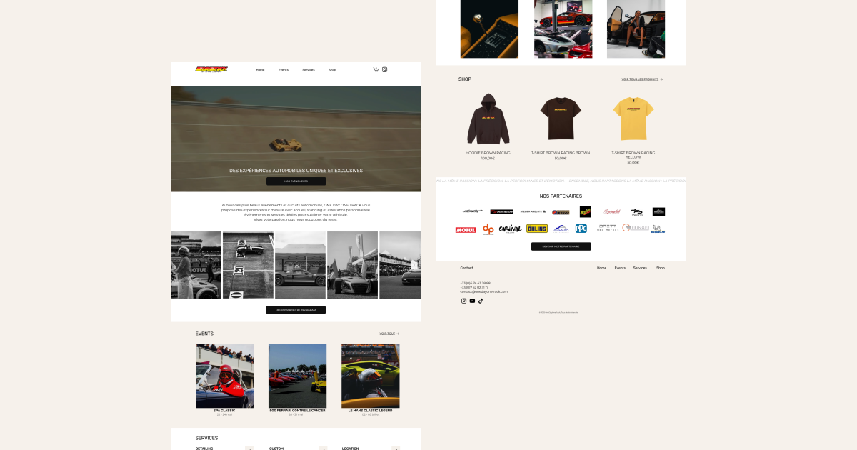One Day One Track website mobile and desktop mockups showing event booking interface