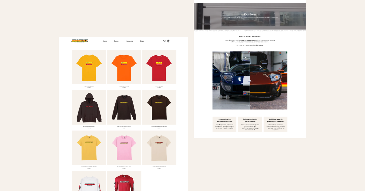 One Day One Track website service pages — events, detailing, vehicle rental sections