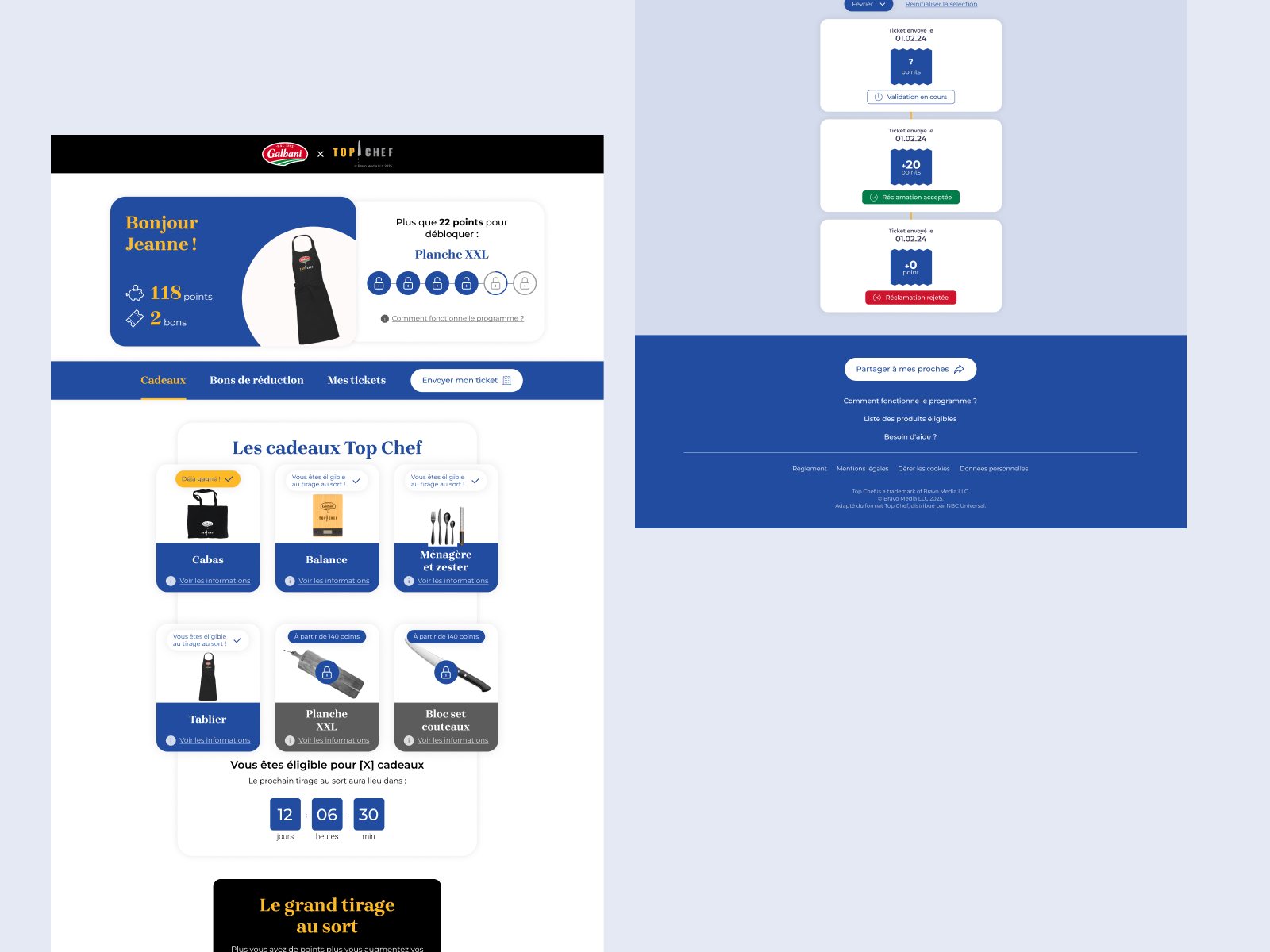 Galbani x Top Chef desktop layout — accessible UI merging two brand identities
