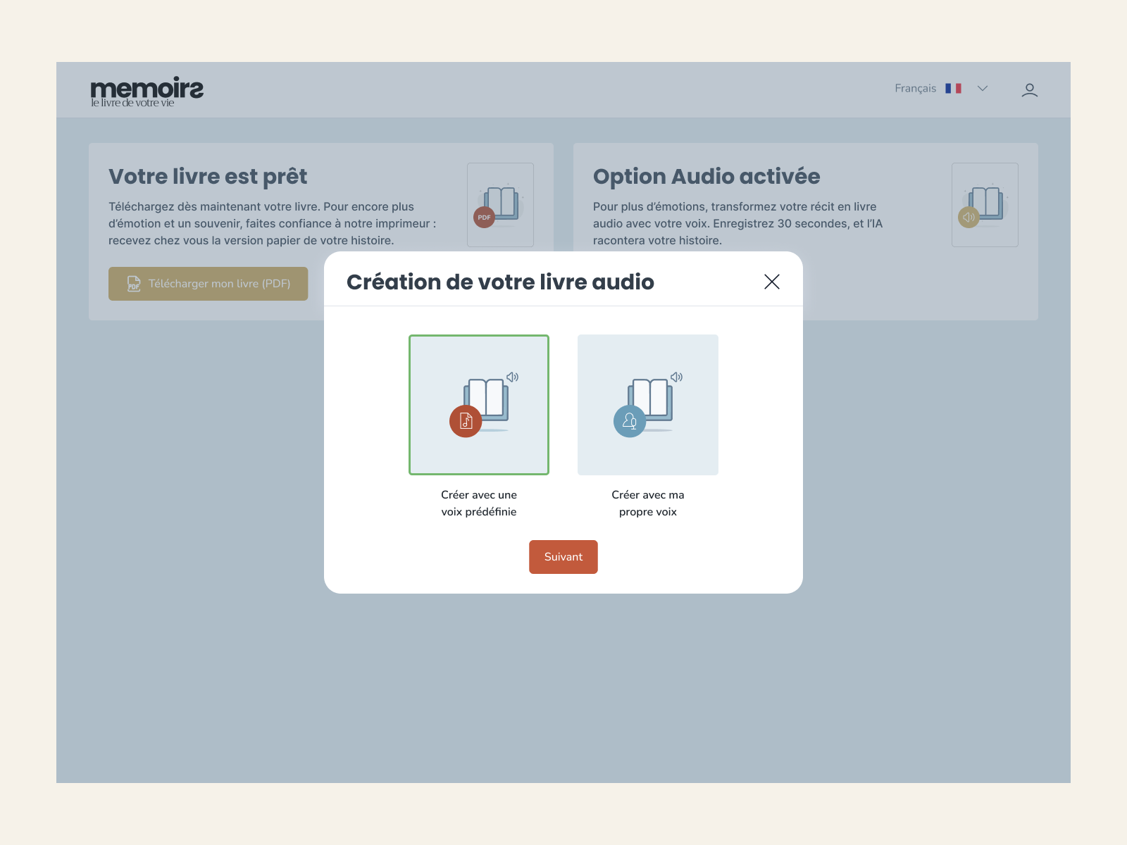 Memoirs app user flows — guided questions interface and AI biographer experience