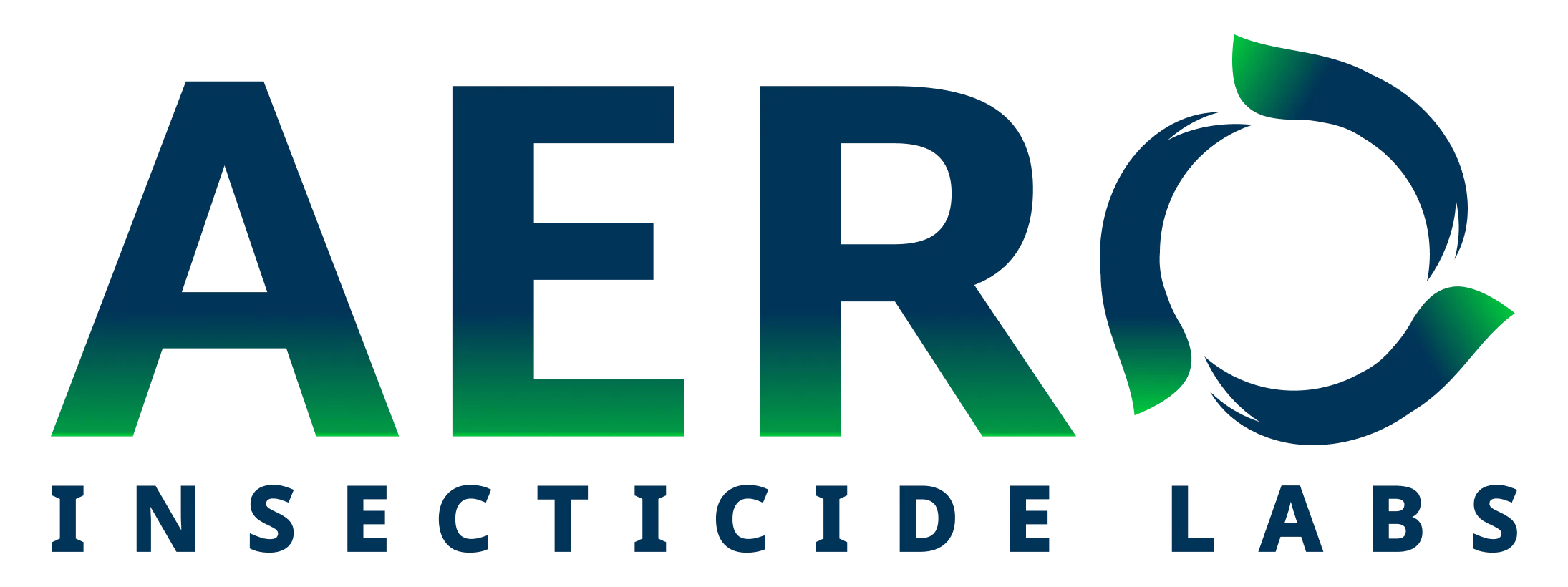 AERO Insecticide Labs logo with blue and green gradient letters and leaf motif