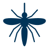 Navy blue mosquito icon with wings and legs spread symmetrically.