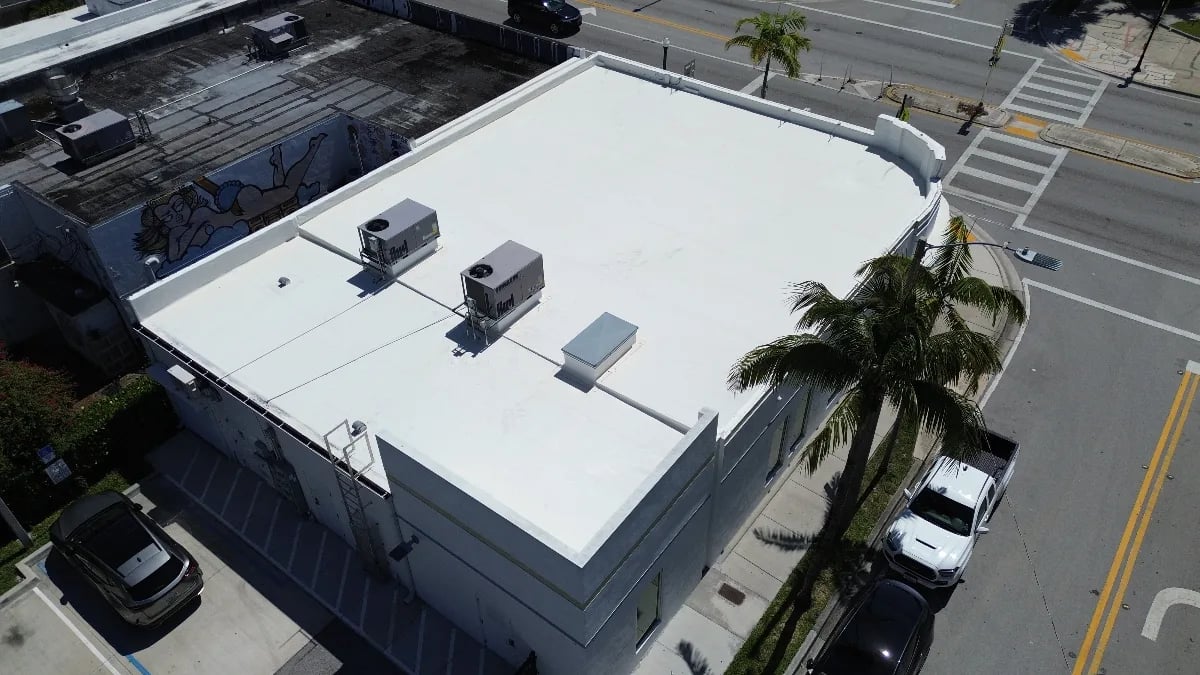 Commercial roofing project aerial view in Miami-Dade County