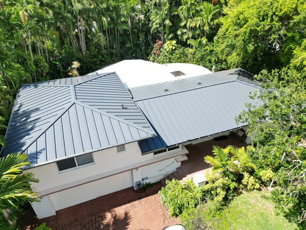 Standing seam metal roof on modern South Florida home