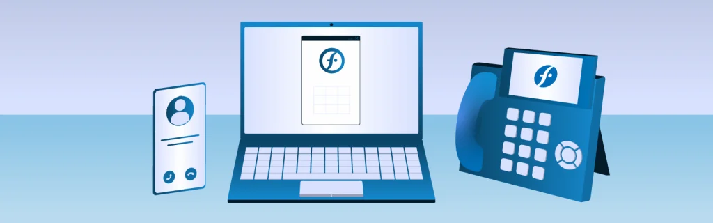VoIP solutions set up on a mobile phone, laptop and handset