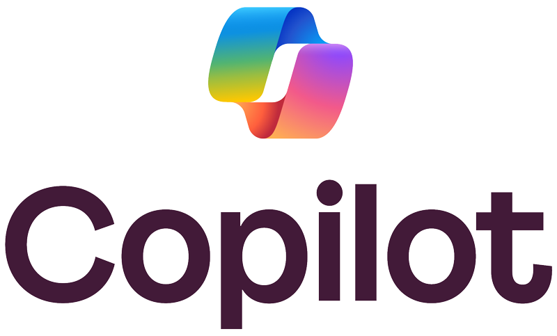 The logo shows the word "Copilot" below a colorful, abstract symbol resembling intertwined ribbons.