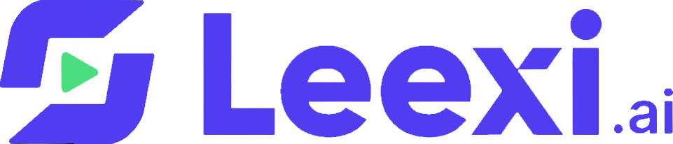 The image displays the Leexi.ai logo with a stylized blue text and a green triangle symbol.