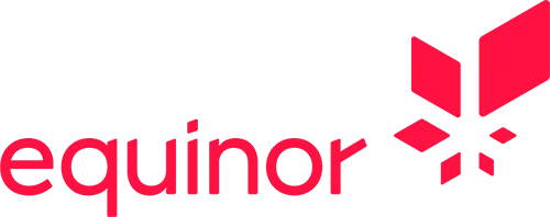 Equinor company logo with red stylized shapes and lowercase text.