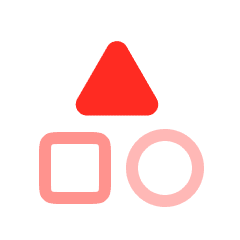 Red triangle above a pink square and a pink circle on a transparent background.