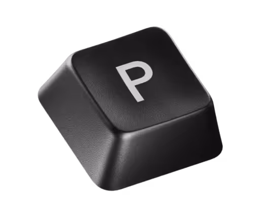 Single black computer keyboard key with the letter P in white.