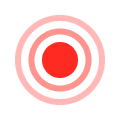 Red circle surrounded by three peach concentric rings on a beige background.