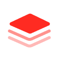 Icon showing three stacked layers with the top layer in red and the bottom two in pink.