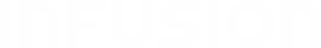The word 'fusion' displayed in a pixelated, blocky style with black and white squares.
