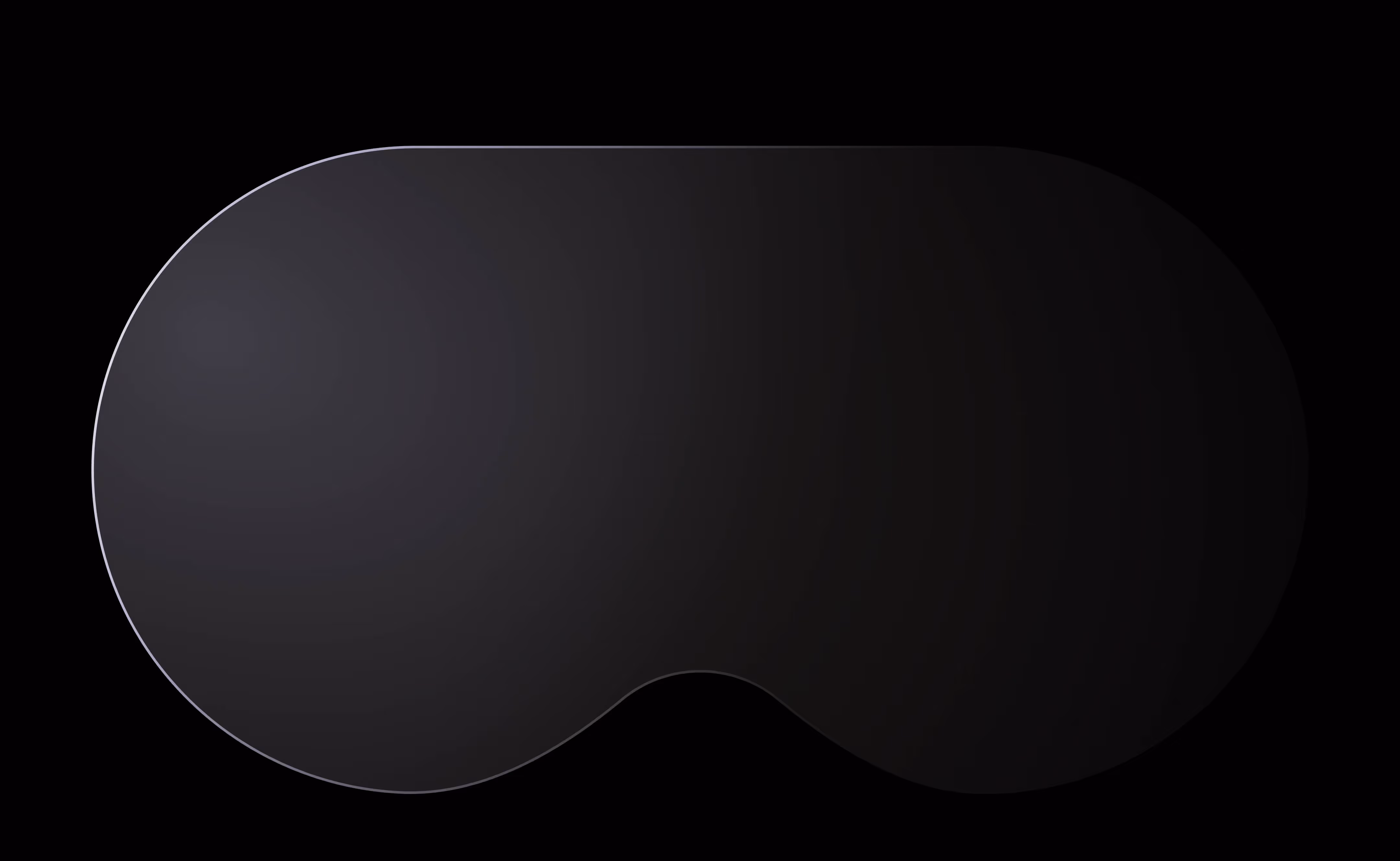 Black sleek virtual reality headset visor viewed from front on a black background.