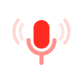 Red microphone icon with pink sound waves on both sides.