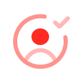 Red user icon with a pink circular arrow and a check mark symbol.