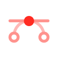 Red dot with two connected loops below and a horizontal bar above, abstract design.